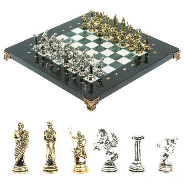 Шахматы &amp;quot;Олимпийские игры&amp;quot; 28х28 см из змеевика и мрамора 128220