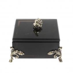 Шкатулка "Певчая птица" черный обсидиан 9х9х7,5 см