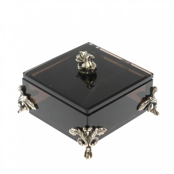 Шкатулка &amp;quot;Певчая птица&amp;quot; черный обсидиан 9х9х7,5 см 122968