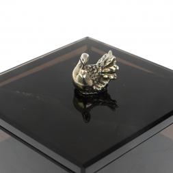 Шкатулка "Певчая птица" черный обсидиан 9х9х7,5 см