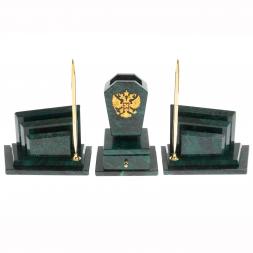 Настольный набор &amp;quot;Бюрократ&amp;quot; с гербом РФ змеевик