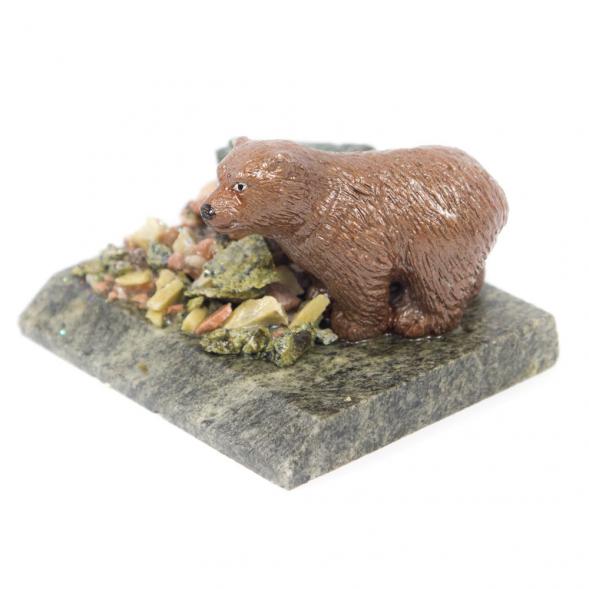 Сувенир &amp;quot;Мишка идет&amp;quot; змеевик самоцветы 116549