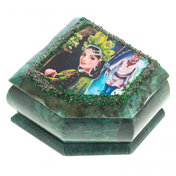 Шкатулка Хозяйка медной горы змеевик 11х9х6,5 см 117471