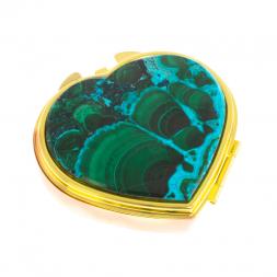 Таблетница "Сердце" на 3 отделения малахит с хризоколлой цвет золото