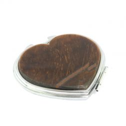 Зеркало карманное &amp;quot;Сердце&amp;quot; тигровый глаз цвет серебро