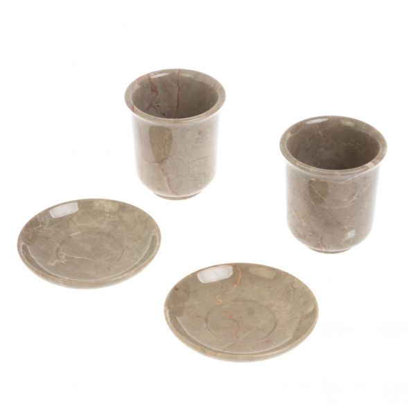 Кофейная пара из бежевого мрамора 120 мл (2 чашки, 2 блюдца) 127437