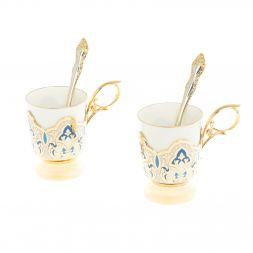 Чайный набор "Кубачинские узоры" с синей эмалью Златоуст