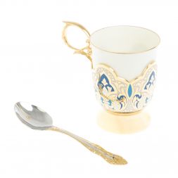 Чайный набор "Кубачинские узоры" с синей эмалью Златоуст