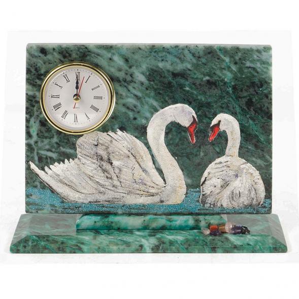 Часы &amp;quot;Лебеди&amp;quot; змеевик 118813