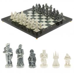 Шахматы &amp;quot;Средневековье&amp;quot; доска 40х40 см мрамор / шабровский змеевик