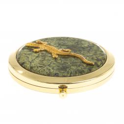 Зеркальце круглое из змеевика ящерица прямая цвет золото