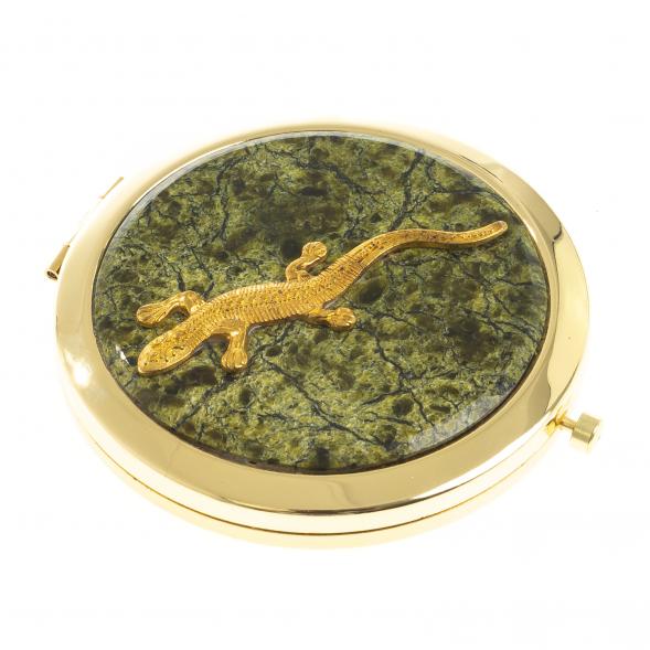 Зеркальце круглое из змеевика ящерица прямая цвет золото 122745