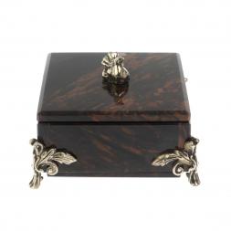 Шкатулка "Певчая птица" камень обсидиан коричневый 9х9х7,5 см