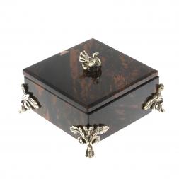 Шкатулка "Певчая птица" камень обсидиан коричневый 9х9х7,5 см