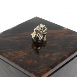 Шкатулка "Певчая птица" камень обсидиан коричневый 9х9х7,5 см