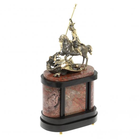 Бронзовые часы на камне &amp;quot;Георгий Победоносец&amp;quot; креноид в кейсе 113110