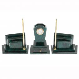 Настольный набор &amp;quot;Бюрократ&amp;quot; с часами из змеевика