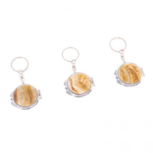 Складное зеркало брелок из оникса круглое 126586