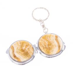 Складное зеркало брелок из оникса круглое