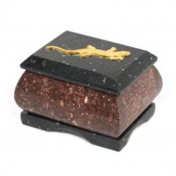 Шкатулка с ящерицей креноид змеевик 7,5х6х5 см