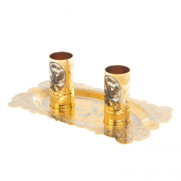Набор из двух стопок &amp;quot;Горный орёл&amp;quot; на подносе Златоуст 127040