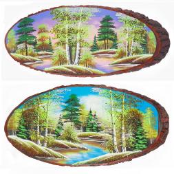 Панно на срезе дерева "Весна" горизонтальное 95-100 см каменная крошка