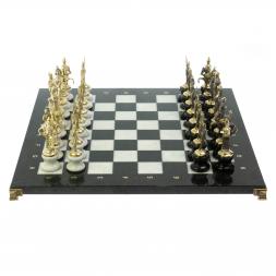 Шахматы "Русские" на подставках 44х44 см мрамор / змеевик литье бронза