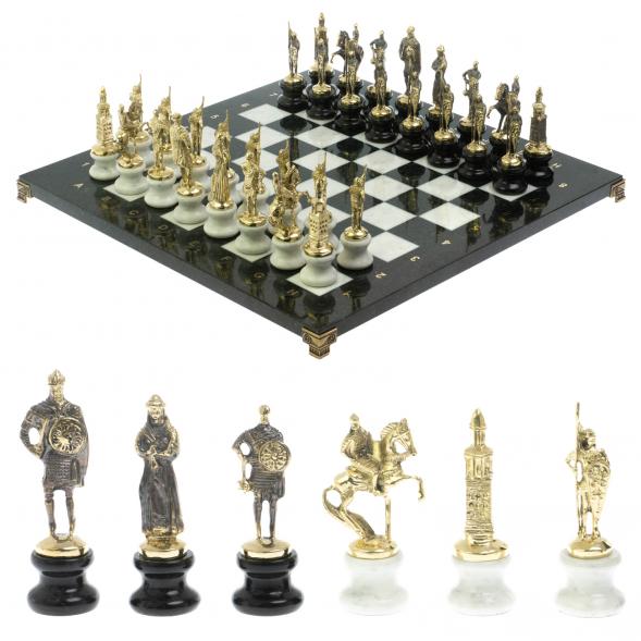 Шахматы &amp;quot;Русские&amp;quot; на подставках 44х44 см мрамор / змеевик литье бронза 128605