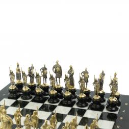 Шахматы "Русские" на подставках 44х44 см мрамор / змеевик литье бронза