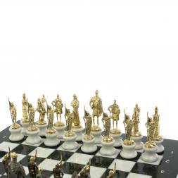 Шахматы "Русские" на подставках 44х44 см мрамор / змеевик литье бронза