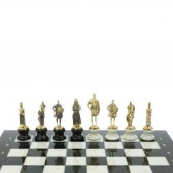 Шахматы "Русские" на подставках 44х44 см мрамор / змеевик литье бронза