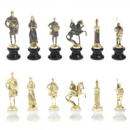 Шахматы "Русские" на подставках 44х44 см мрамор / змеевик литье бронза