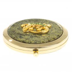 Зеркальце круглое из змеевика ящерица цвет золото