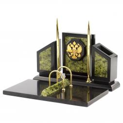 Настольный прибор "Герб России" камень змеевик