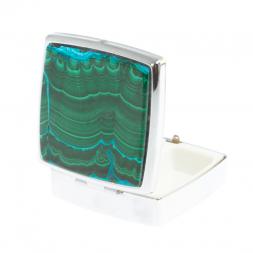 Таблетница на 2 отсека камень малахит с хризоколлой цвет серебро