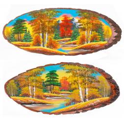 Панно на срезе дерева "Осень" горизонтальное 95-100 см каменная крошка