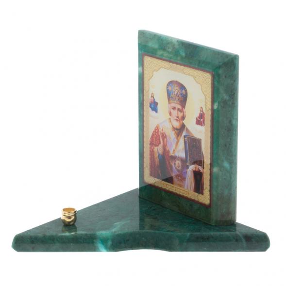 Икона с подсвечником Николай Чудотворец малая из змеевика 9,5х9,5х10 см 118823