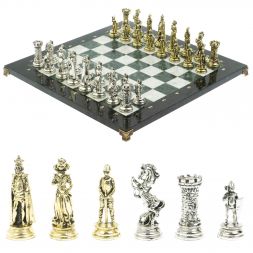 Шахматы &amp;quot;Средневековые рыцари&amp;quot; доска мрамор / змеевик 44х44 см
