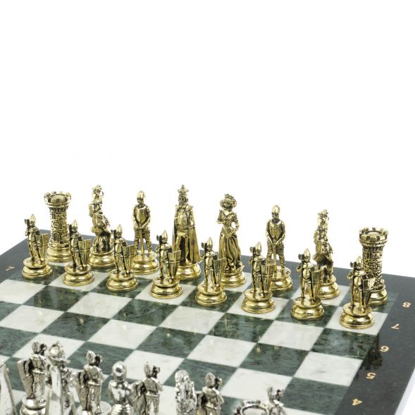 Шахматы &amp;quot;Средневековые рыцари&amp;quot; доска мрамор / змеевик 44х44 см 128462