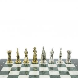 Шахматы &amp;quot;Средневековые рыцари&amp;quot; доска мрамор / змеевик 44х44 см