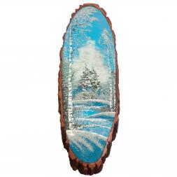 Панно на срезе дерева &amp;quot;Зима&amp;quot; вертикальное 105-110 см каменная крошка