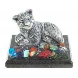 Сувенир фигурка &amp;quot;Тигрёнок лежит&amp;quot; из змеевика и мрамолита 5х5х4 см