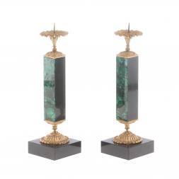 Подсвечники из малахита с бронзой пара