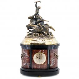 Каминные часы из камня с бронзовым литьем &amp;quot;Джигитовка&amp;quot;