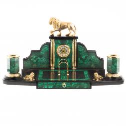 Письменный набор &amp;quot;Лев с шаром&amp;quot; камень малахит