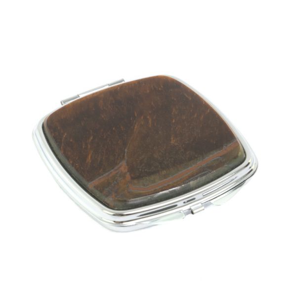 Зеркальце карманное складное из тигрового глаза цвет серебро 127364