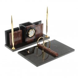 Настольный набор &amp;quot;Офисный&amp;quot; с часами камень лемезит