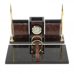 Настольный набор &amp;quot;Офисный&amp;quot; с часами камень лемезит