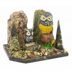 Сувенир "Два филина" змеевик самоцветы