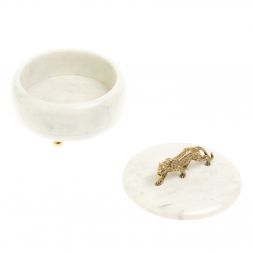 Шкатулка круглая &amp;quot;Гепард&amp;quot; из белого мрамора 15х15х12 см